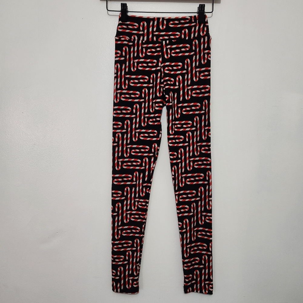 LuLaRoe Tween Leggings Candy Cane Holiday Christmas Print Black Red White Soft